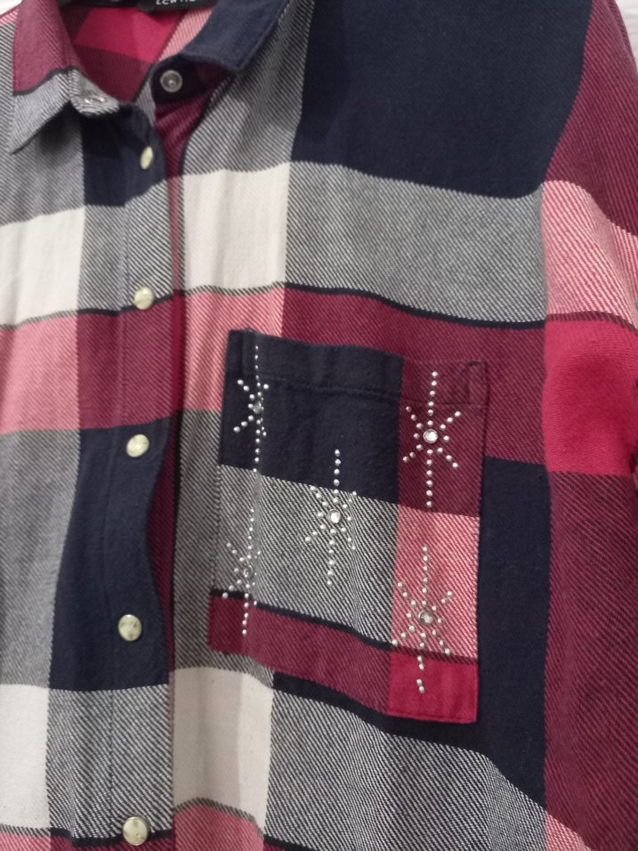 Kadın Bordo Ekose Uzun Kollu Gömlek - Görsel 3