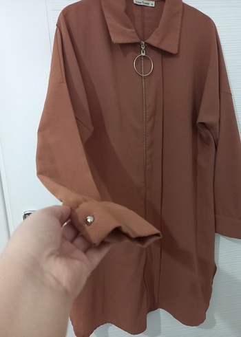 Uzun Kollu Düğmeli Taba Tunik - Görsel 3