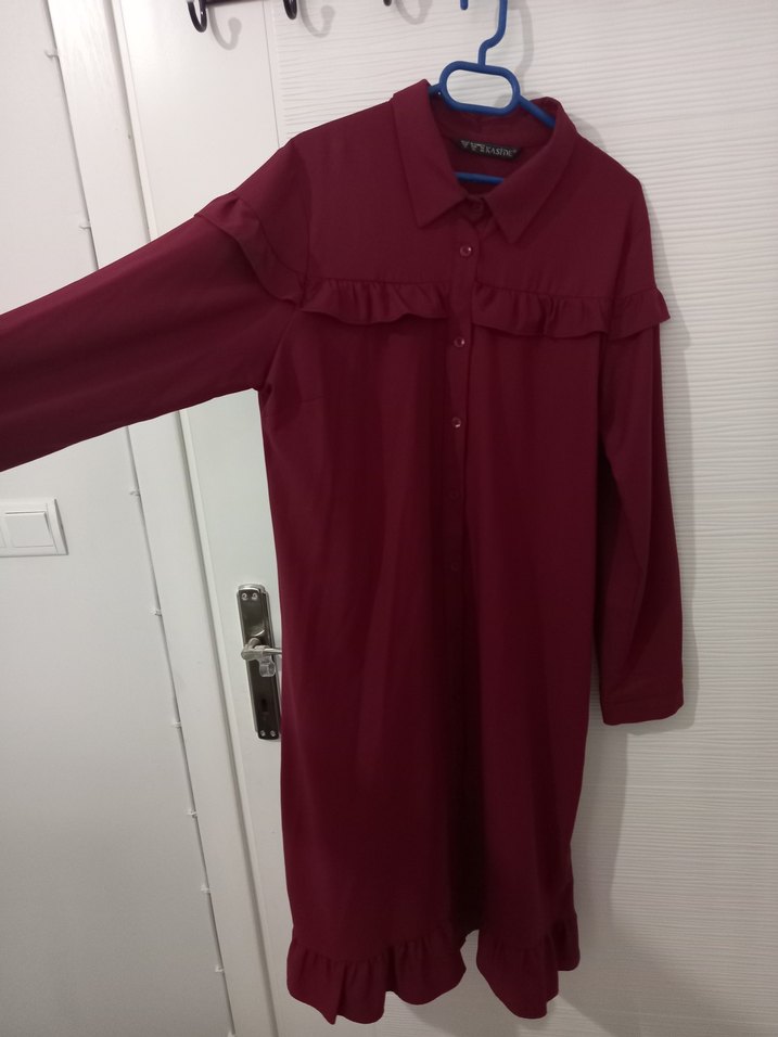 Bordo Uzun Kollu Fırfırlı Tunik - Görsel 2