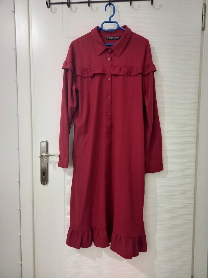 Bordo Uzun Kollu Fırfırlı Tunik - Görsel 5