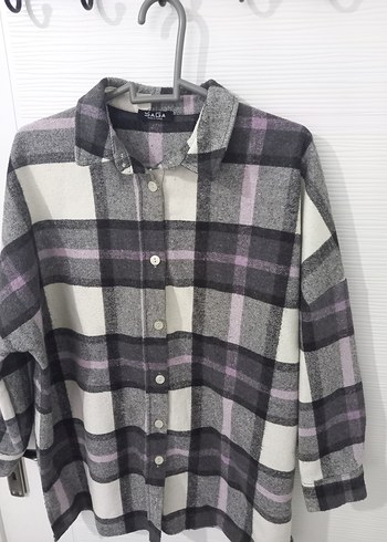 Gri Ekose Desenli Düğmeli Uzun Kollu Gömlek - Görsel 2