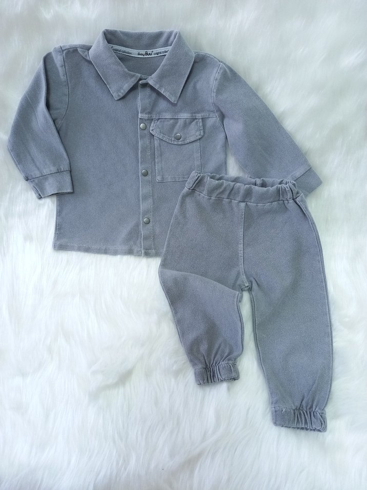 Gri Denim Bebek Erkek Takım Çıtçıtlı - Görsel 2