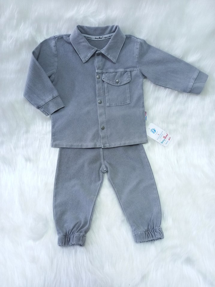 Gri Denim Bebek Erkek Takım Çıtçıtlı - Görsel 3