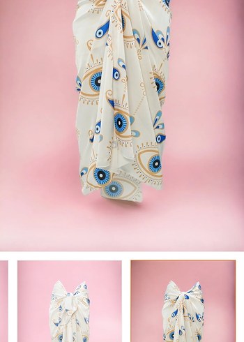 Beyaz Baskılı Uzun Bohem Pareo - Görsel 3