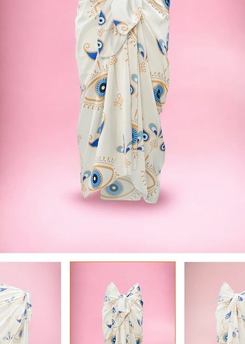 Beyaz Baskılı Uzun Bohem Pareo - Görsel 2