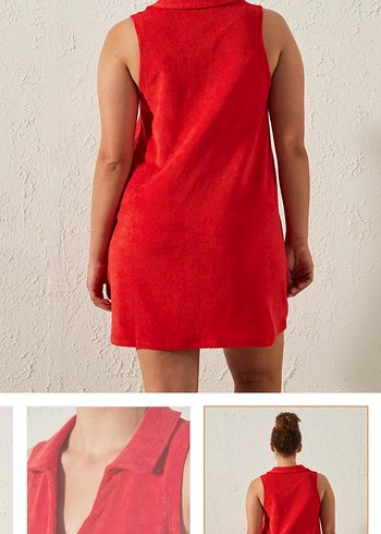 Parlak Kırmızı Kolsuz Mini plaj elbisesi - Görsel 2