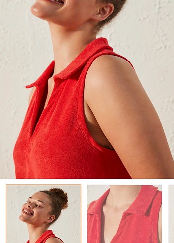 Parlak Kırmızı Kolsuz Mini plaj elbisesi - Görsel 3