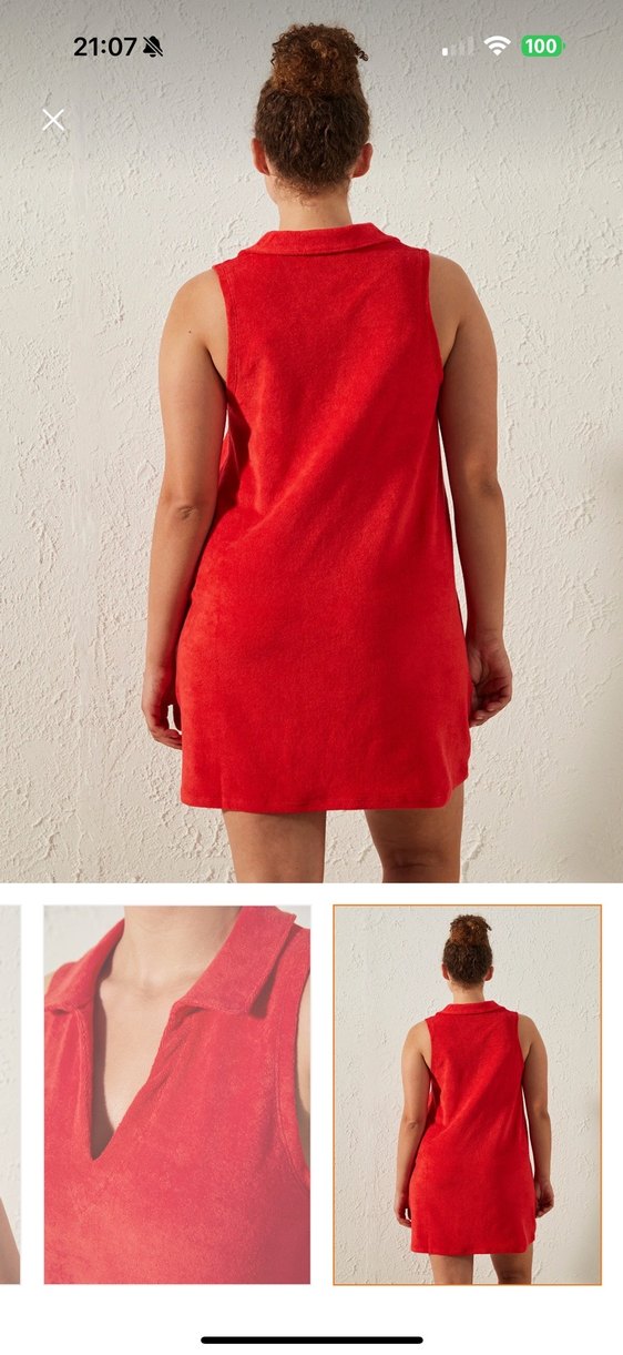 Parlak Kırmızı Kolsuz Mini plaj elbisesi - Görsel 2