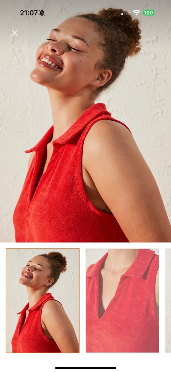 Parlak Kırmızı Kolsuz Mini plaj elbisesi - Görsel 3