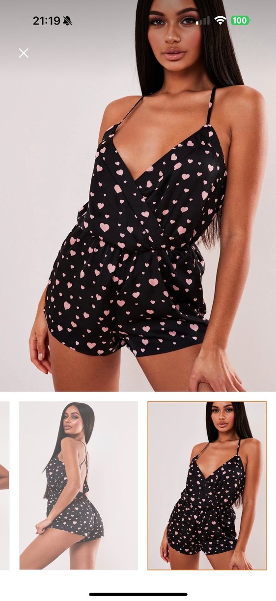 Siyah Mini V Yakalı Desenli Tulum - Görsel 3