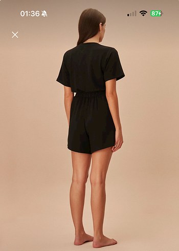 Siyah Kısa Kadın Jumpsuit V Yaka - Görsel 4