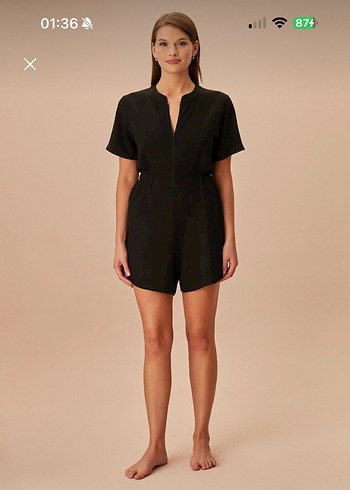 Siyah Kısa Kadın Jumpsuit V Yaka - Görsel 3