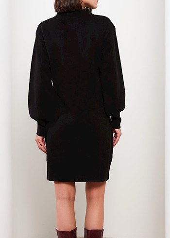 Siyah Fermuarlı Yarım Boğazlı Triko Elbise - Görsel 4