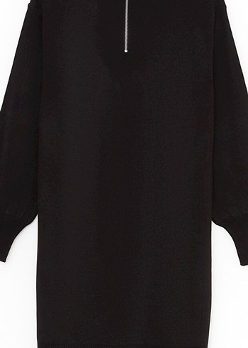 Siyah Fermuarlı Yarım Boğazlı Triko Elbise - Görsel 5