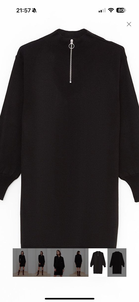 Siyah Fermuarlı Yarım Boğazlı Triko Elbise - Görsel 5