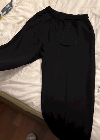 Siyah Keten Rahat Kesim Kadın Eşofman Altı - Görsel 3