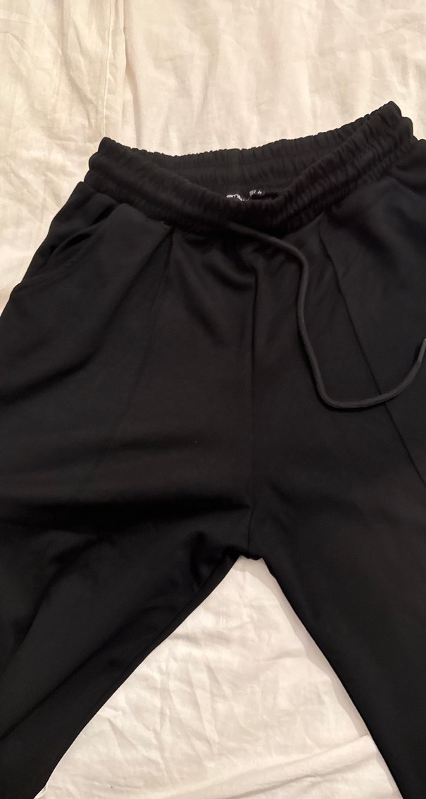 Siyah Keten Rahat Kesim Kadın Eşofman Altı - Görsel 5