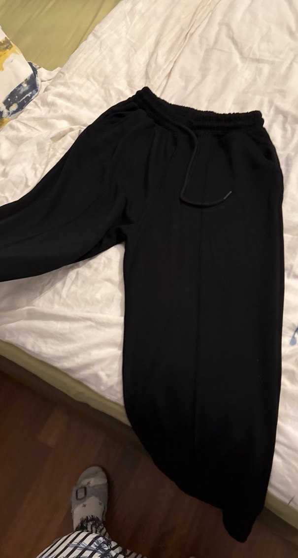 Siyah Keten Rahat Kesim Kadın Eşofman Altı - Görsel 3