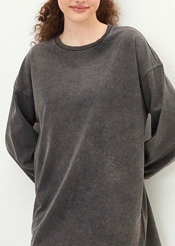 Gri Kadın Salaş Sweatshirt elbise - Görsel 2