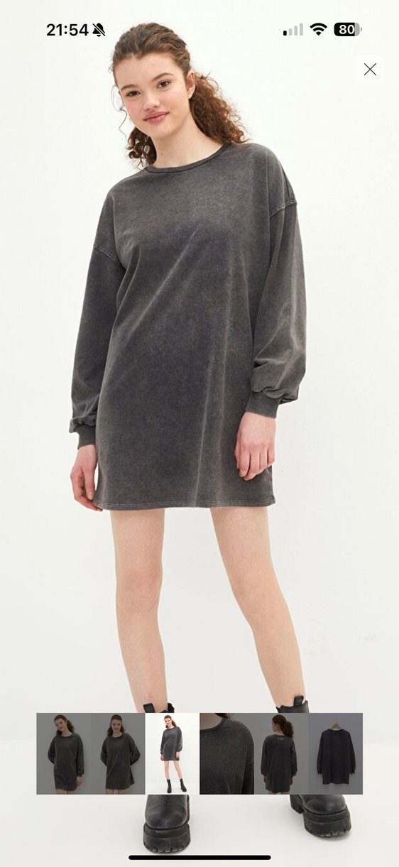 Gri Kadın Salaş Sweatshirt elbise - Görsel 3