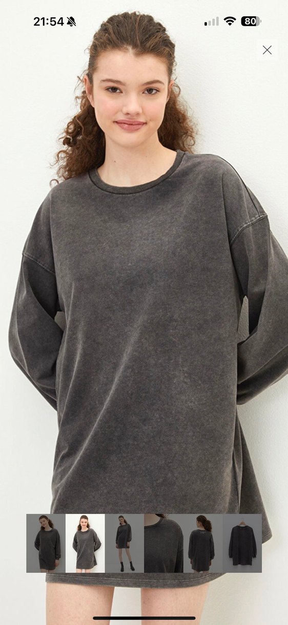 Gri Kadın Salaş Sweatshirt elbise - Görsel 2