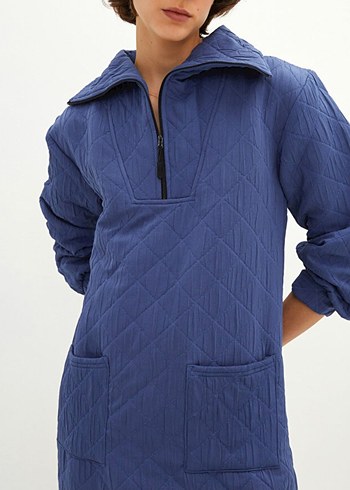 Kadın Mavi Kapitone Midi kapitone  Elbise - Görsel 5