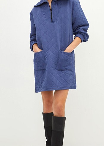 Kadın Mavi Kapitone Midi kapitone  Elbise - Görsel 2