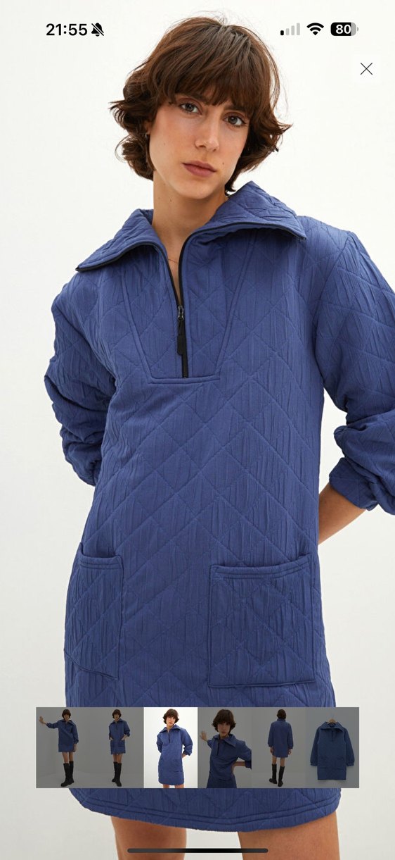 Kadın Mavi Kapitone Midi kapitone  Elbise - Görsel 5