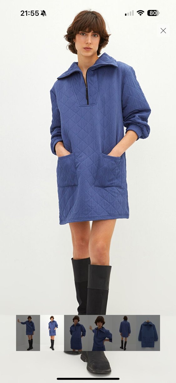 Kadın Mavi Kapitone Midi kapitone  Elbise - Görsel 2