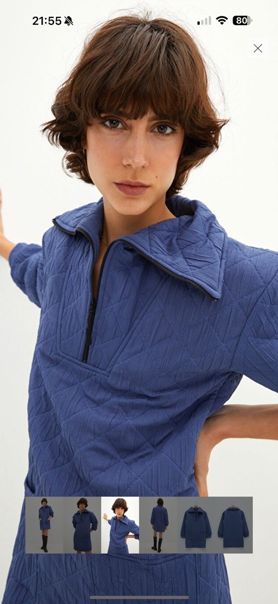 Kadın Mavi Kapitone Midi kapitone  Elbise - Görsel 4