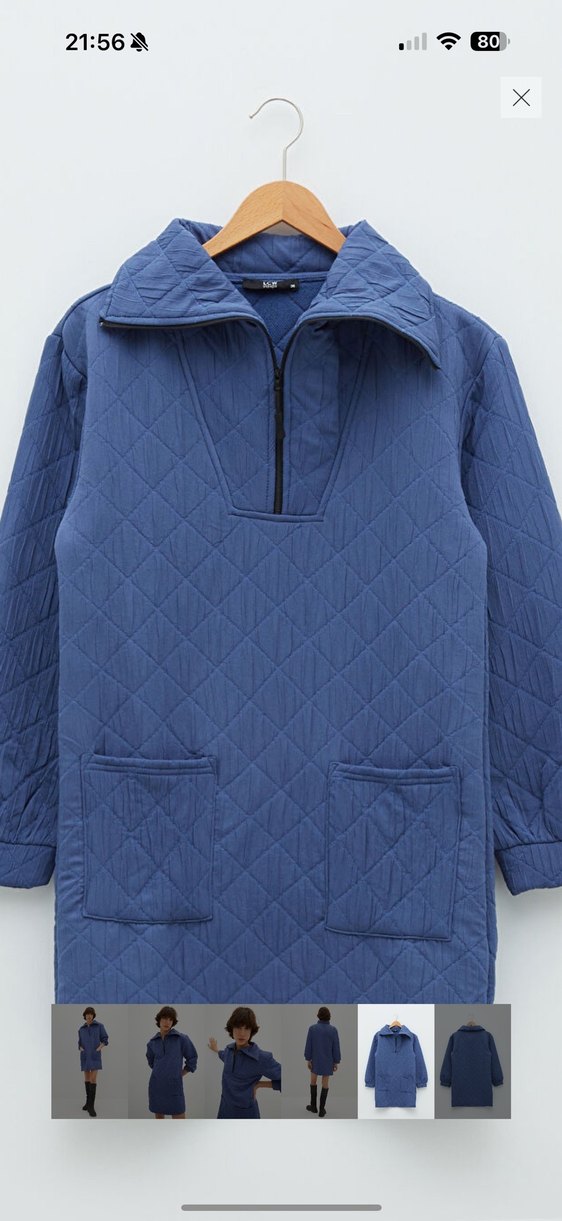 Kadın Mavi Kapitone Midi kapitone  Elbise - Görsel 3