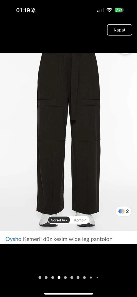 Oysho Siyah Kemerli Geniş Paça Pantolon - Görsel 3