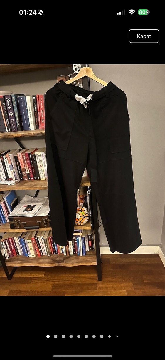 Oysho Siyah Kemerli Geniş Paça Pantolon - Görsel 5