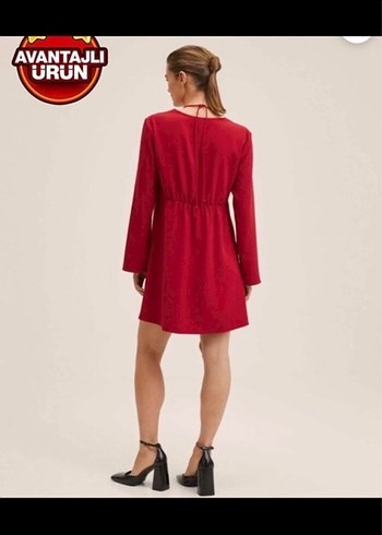 Kırmızı V Yaka Midi Bohem Elbise - Görsel 4