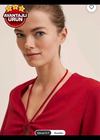 Kırmızı V Yaka Midi Bohem Elbise - Görsel 5