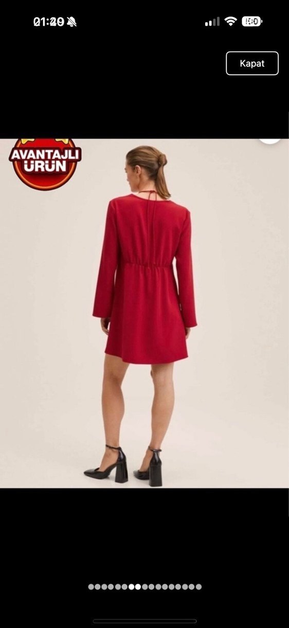 Kırmızı V Yaka Midi Bohem Elbise - Görsel 4