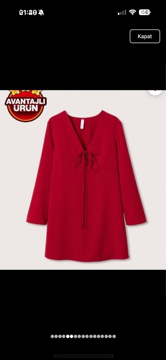 Kırmızı V Yaka Midi Bohem Elbise - Görsel 3