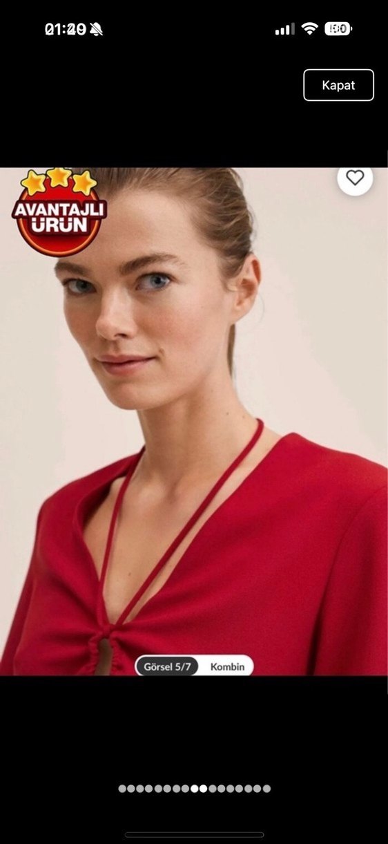 Kırmızı V Yaka Midi Bohem Elbise - Görsel 5