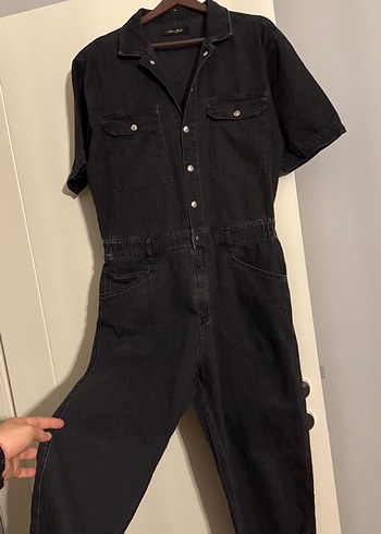 Siyah Denim Kısa Kollu Tulum - Görsel 6