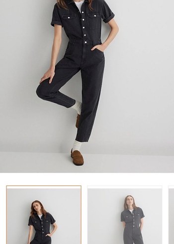 Siyah Denim Kısa Kollu Tulum - Görsel 3