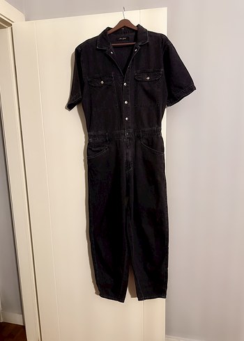 Siyah Denim Kısa Kollu Tulum - Görsel 4