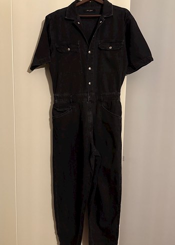 Siyah Denim Kısa Kollu Tulum - Görsel 2