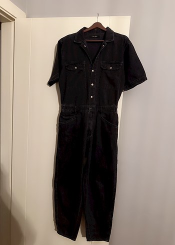 Siyah Denim Kısa Kollu Tulum - Görsel 8