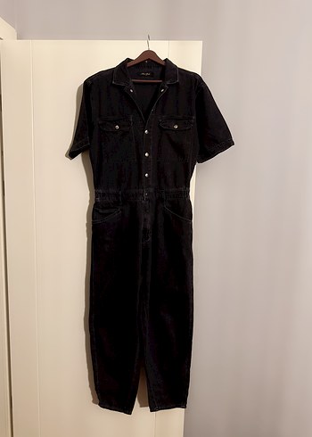 Siyah Denim Kısa Kollu Tulum - Görsel 9