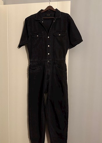 Siyah Denim Kısa Kollu Tulum - Görsel 5