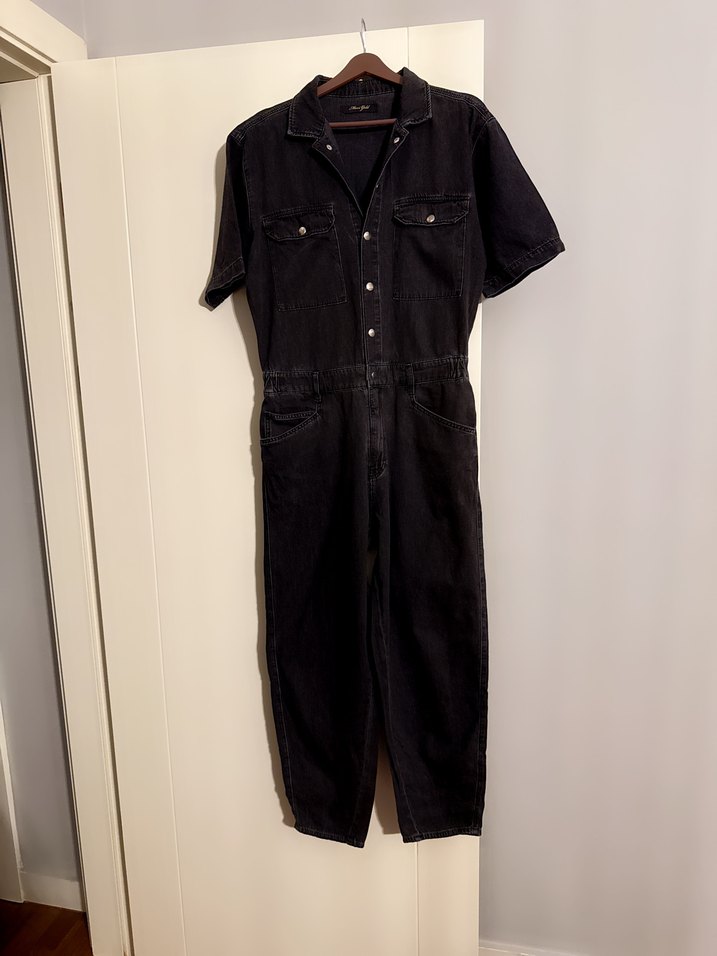 Siyah Denim Kısa Kollu Tulum - Görsel 4