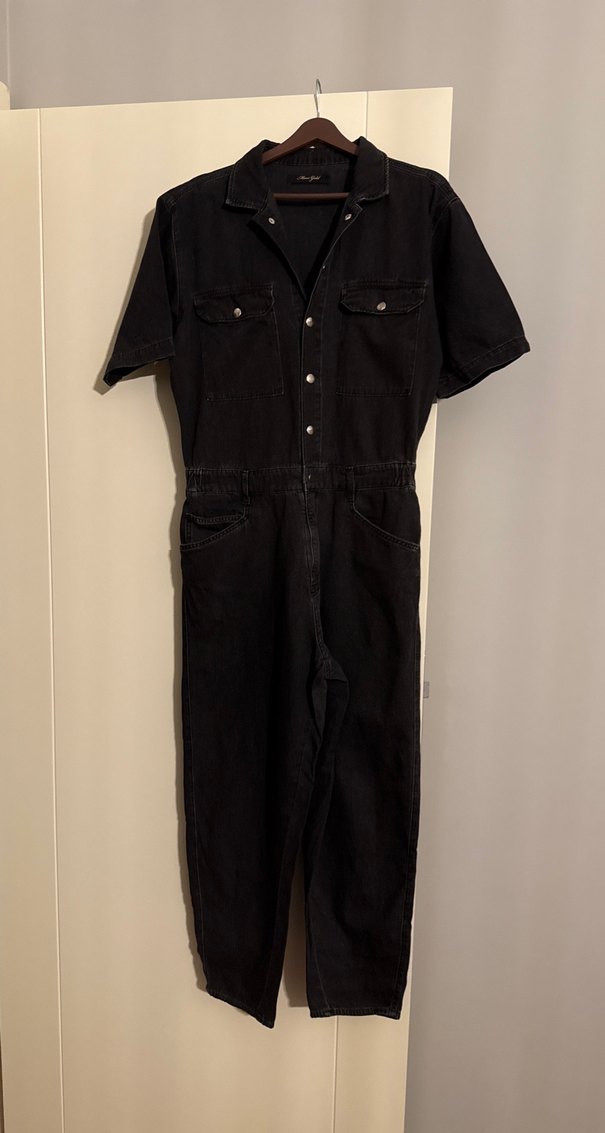 Siyah Denim Kısa Kollu Tulum - Görsel 2