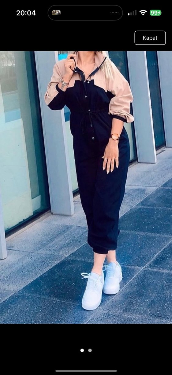 Kadın Kahverengi Uzun Kollu Bol Kesim Tulum - Görsel 2