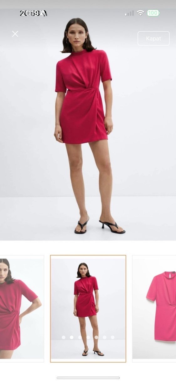 Bordo Kısa Drapeli Mini Elbise - Görsel 2