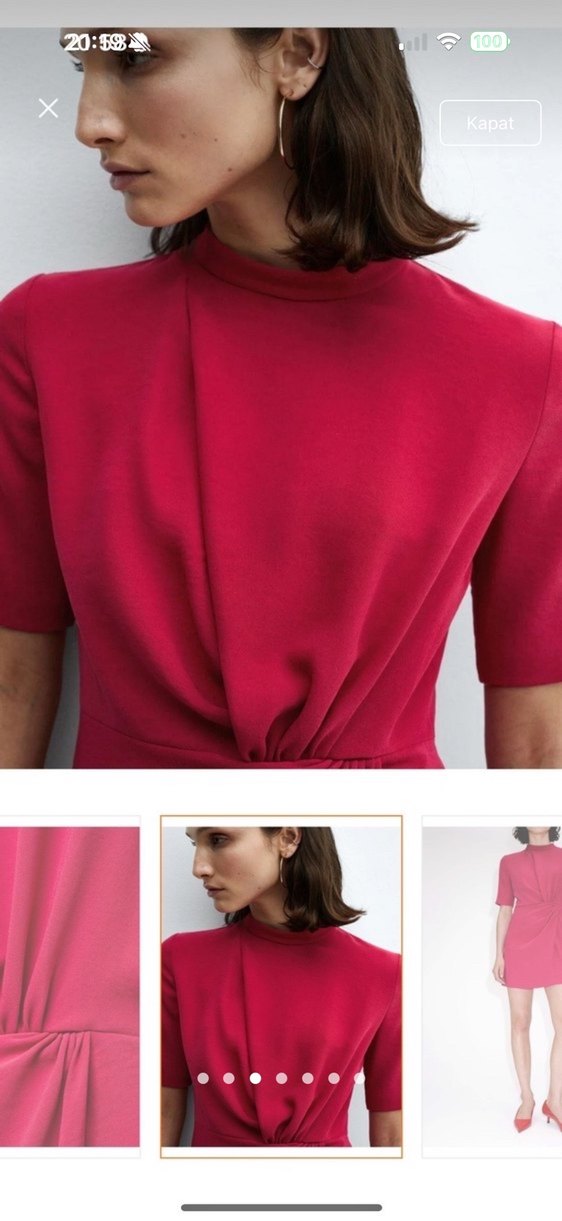 Bordo Kısa Drapeli Mini Elbise - Görsel 3